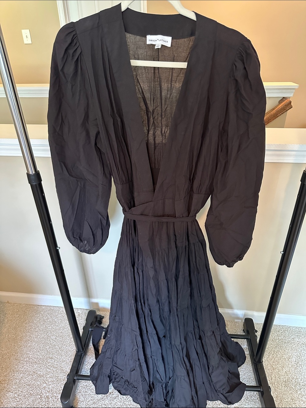 Gibson Latimer Black Maxi Dress with Puff Sleeves